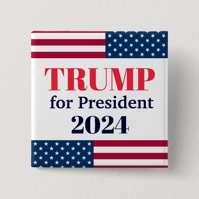 TRUMP för president 2024-American Flagga Button Knapp (Framsida)