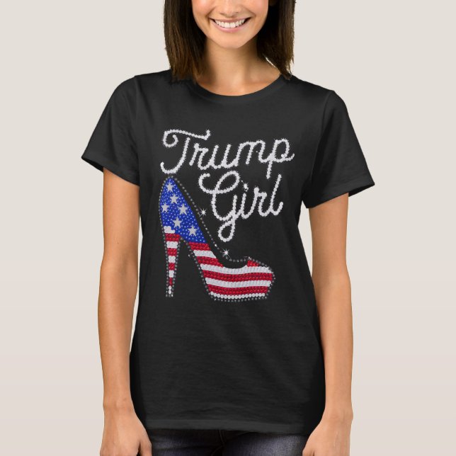 Trump Girl High Heel American Flagga Bling Patriot T Shirt (Framsida)