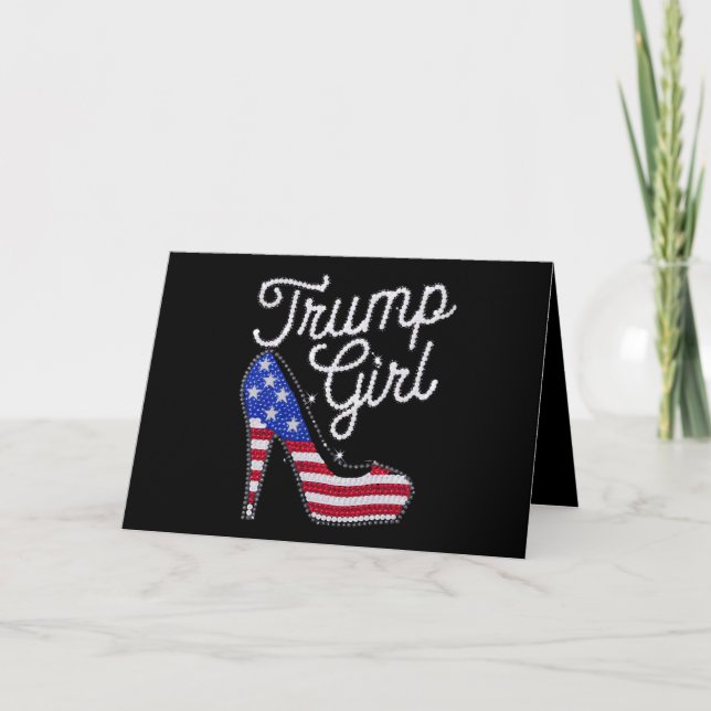 Trump Girl High Heel American Flagga Bling Patriot Tack Kort (Framsida)
