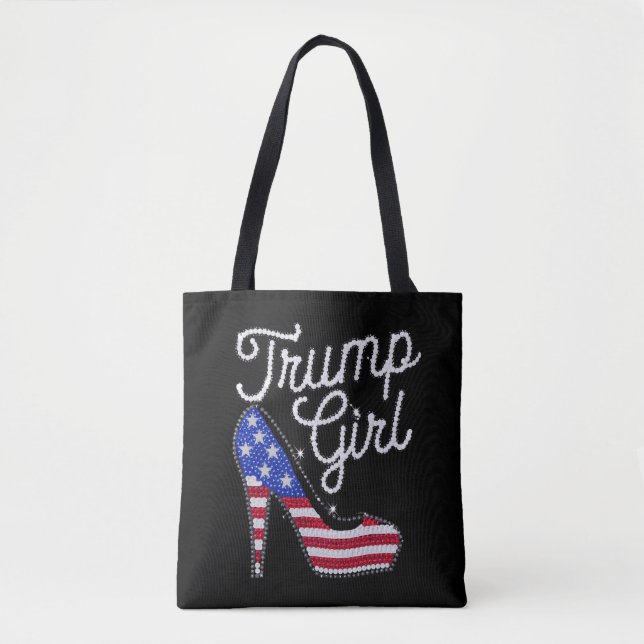 Trump Girl High Heel American Flagga Bling Patriot Tygkasse (Framsida)
