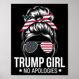 Trump Girl Messy Bun American Flagga Sungles Patri Poster