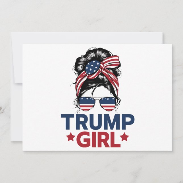 Trump Girl Messy Bun Trump 2024 Val American Inbjudningar (Framsida)