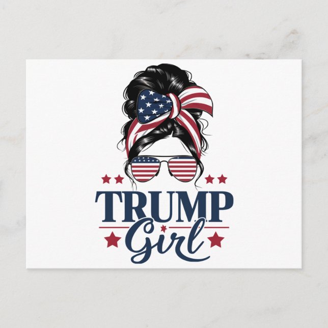 Trump Girl Messy Bun Trump 2024 Val American Vykort (Framsida)