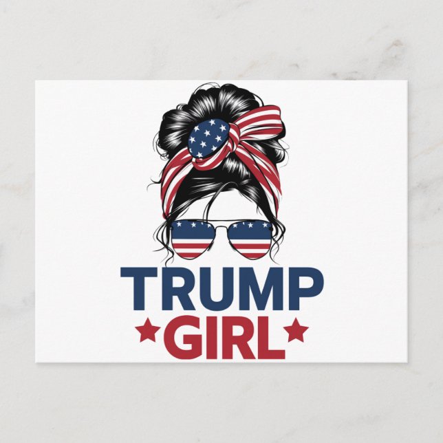 Trump Girl Messy Bun Trump 2024 Val American Vykort (Framsida)