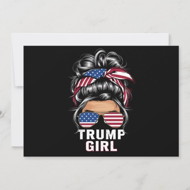 Trump Girl Messy Bun USA flagga Trump 2024 Val Inbjudningar (Framsida)