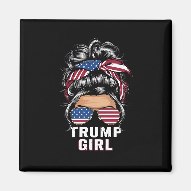 Trump Girl Messy Bun USA flagga Trump 2024 Val Magnet (Framsidan)