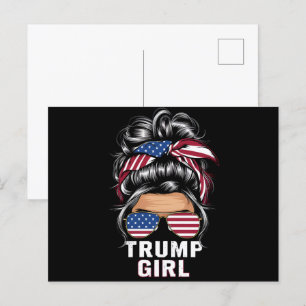 Trump Girl Messy Bun USA flagga Trump 2024 Val Vykort