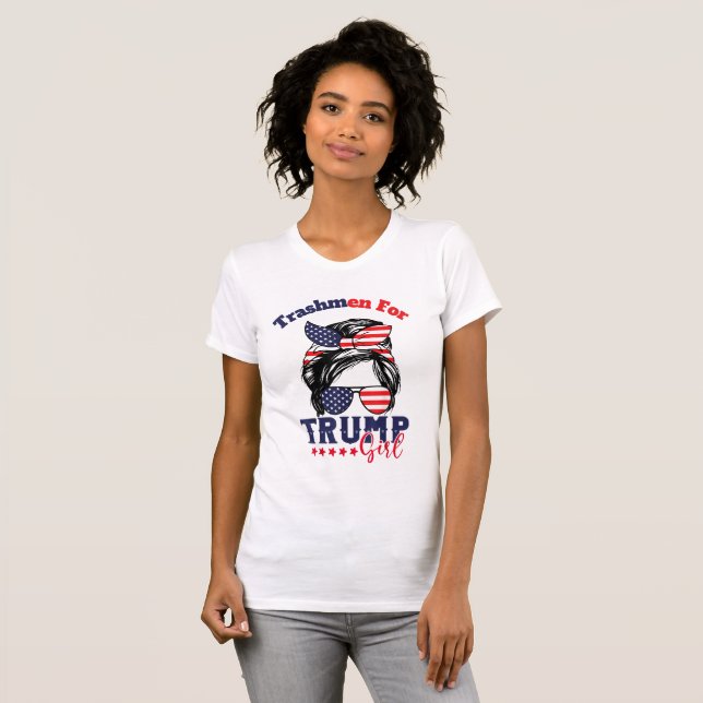 Trump Girl Messy Bun Val flagga T Shirt (Hel framsida)