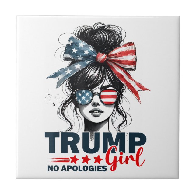 Trump Girl No Apologies Messy Bun Sunglasses Trump Kakelplatta (Framsidan)