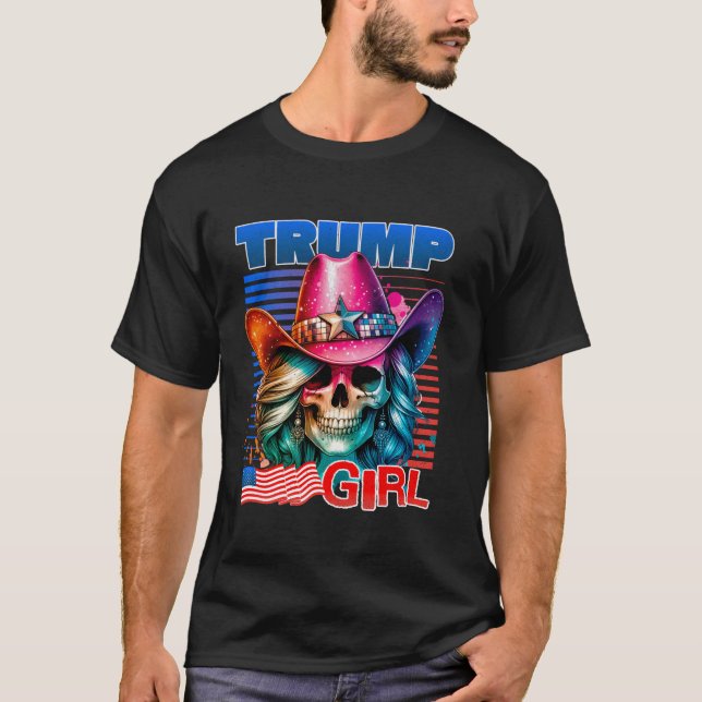 Trump Girl Skull Cowgirl Trump 2024 Val Ameri T Shirt (Framsida)