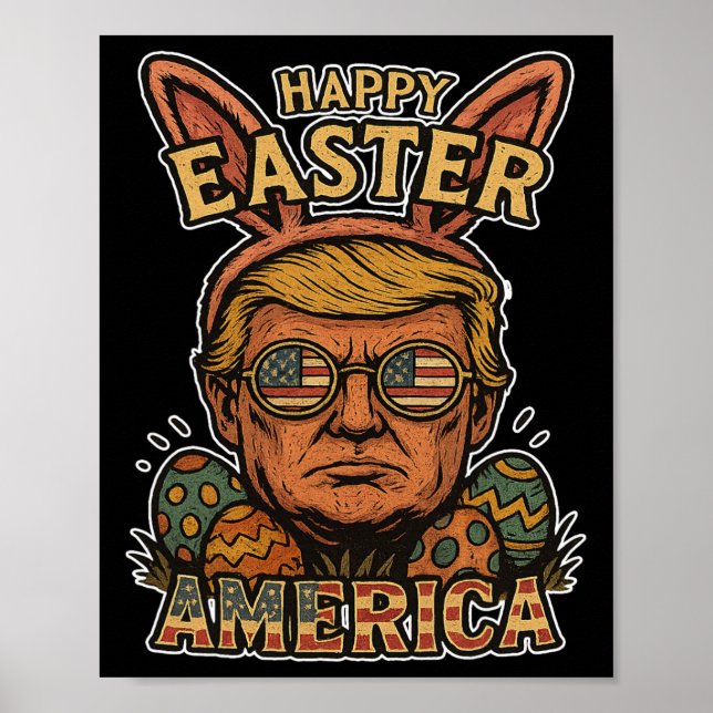 Trump Glad Påskharen Äggsökning Vår Rolig Hopp Poster (Framsidan)