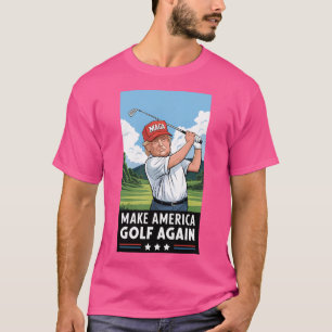 Trump Golfing with Maga Hat Gör Amerika Golf Agai T Shirt