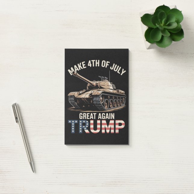 Trump gör 4 juli fantastiskt igen med militär post-it block (Kontor)