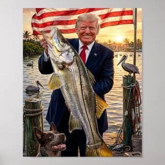 Trump håller en snook — Patriotisk fiskekonst Poster