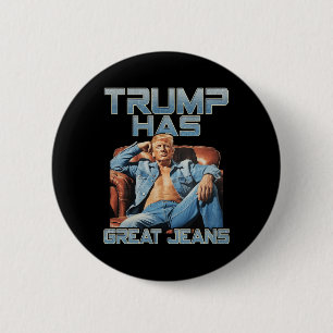 Trump Har Stora Jeans Rolig Grafisk Retro Denim Mi Knapp