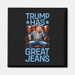 Trump Har Stora Jeans Roligt Retro Denim Meme Poli Magnet