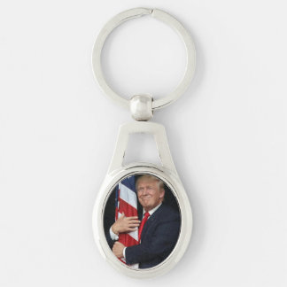 Trump Hugger, den amerikanska Flagga Ovalt Silverfärgad Nyckelring