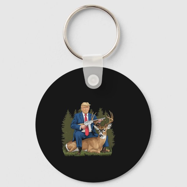 Trump Hunting Hjort Funny Beer Drinking Beer Nyckelring (Framsida)