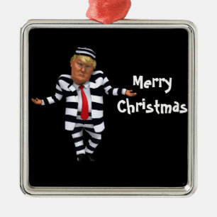Trump i fängelsekläder julgransprydnad metall
