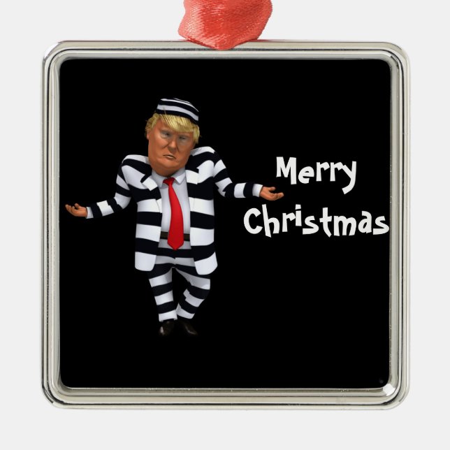 Trump i fängelsekläder julgransprydnad metall (Framsidan)