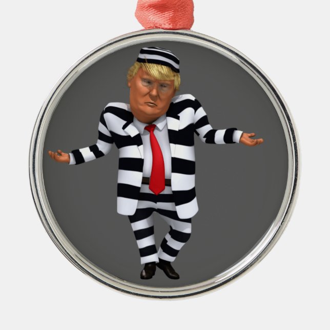 Trump i fängelsekläder julgransprydnad metall (Framsidan)