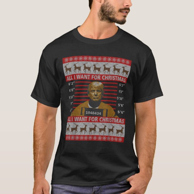 Trump i fängelset Ugly jul Sweater T Shirt (Framsida)