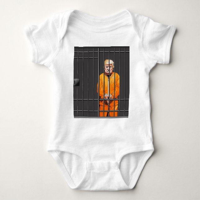 Trump i Jail Baby Jersey Bodydräkt T Shirt (Framsida)