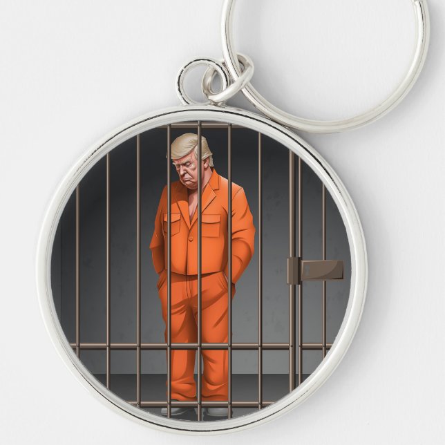 Trump i nyckelkedjan Jail Round Rund Silverfärgad Nyckelring (Framsidan)
