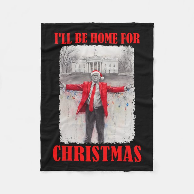Trump i Santa Hat jag kommer hem till julfonen Fleecefilt (Framsidan)