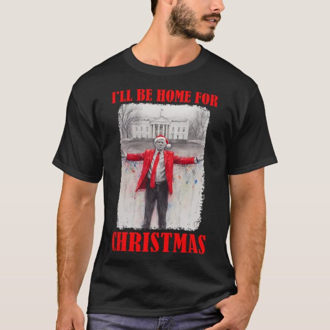 Trump i Santa Hat jag kommer hem till julfonen T Shirt (Framsida)