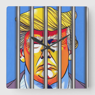 Trump in Jail Acrylic Wall Clock, Square Fyrkantig Klocka