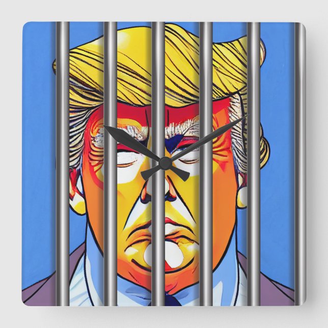 Trump in Jail Acrylic Wall Clock, Square Fyrkantig Klocka (Framsida)