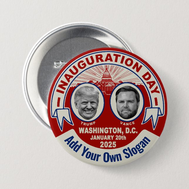 Trump invigningssouvenir med anpassad slogan knapp (Framsida & baksida)