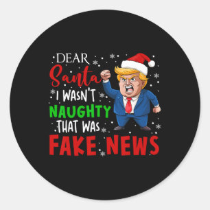 Trump jul Pajamas Kära Santa Fake News Funny Runt Klistermärke