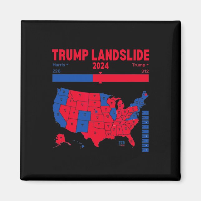 Trump Landglide 2024 Val Karta 312 Winning Karta Magnet (Framsidan)
