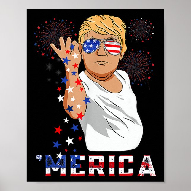 Trump Lycklig 4:e juli Trump American Flagga 1 Poster (Framsidan)