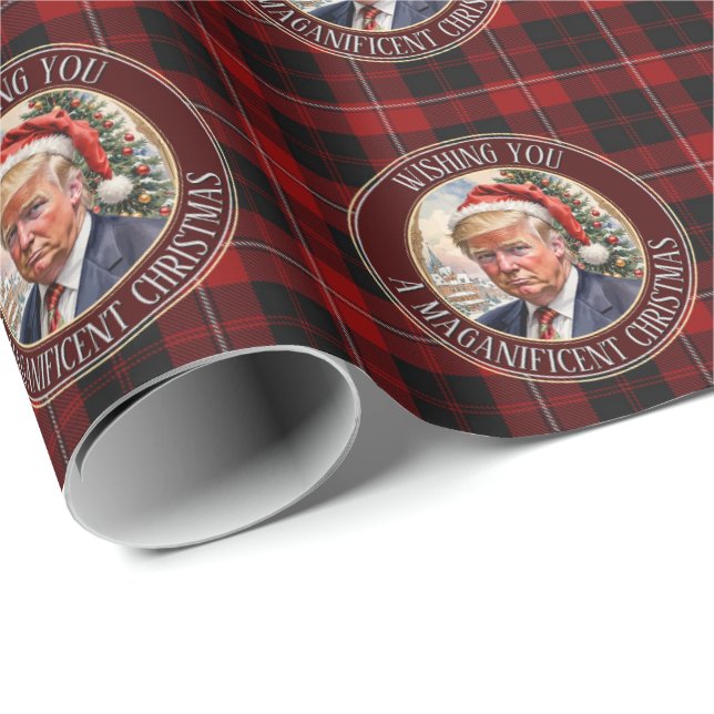 Trump MAGA Christmas Cunningham Tartan Buffalo Presentpapper (Rullad Hörn)