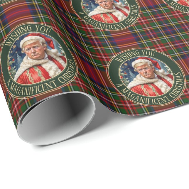 Trump MAGA Christmas Royal Stewart Tartan Plaid Presentpapper (Rullad Hörn)