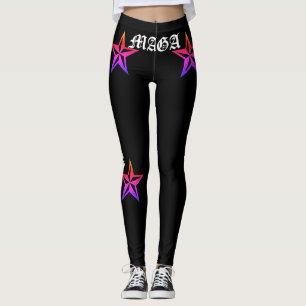 TRUMP! MAGA! TATTOO RAINBOW NAUTICAL STARS, BLK LEGGINGS