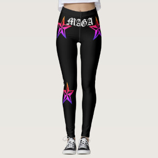 TRUMP! MAGA! TATTOO RAINBOW NAUTICAL STARS, BLK LEGGINGS