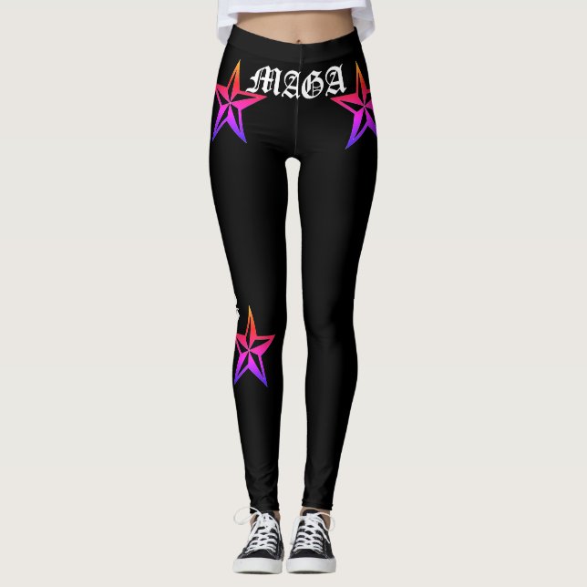 TRUMP! MAGA! TATTOO RAINBOW NAUTICAL STARS, BLK LEGGINGS (Framsida)