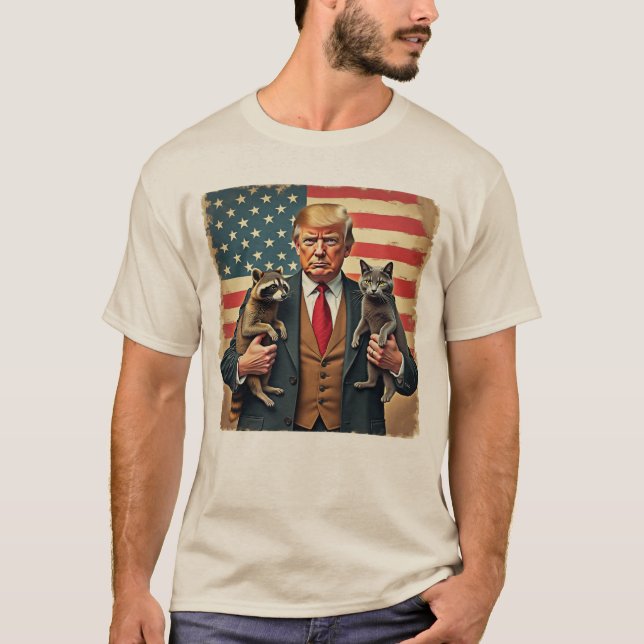 Trump med en Cat Raccoon Shirt - Lustigt trendig G T Shirt (Framsida)