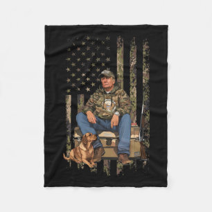 Trump med Hund Waterfowl Hunting Camo Preside Fleecefilt