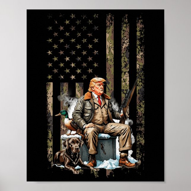 Trump med Hund Waterfowl Hunting Camo Preside Poster (Framsidan)