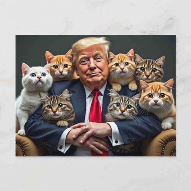 TRUMP MED KATTER 2024 POSTKORT VYKORT (Framsida)