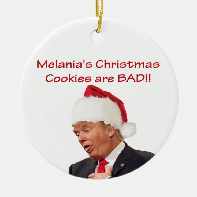Trump, Melanias julkakor är BAD! Julgransprydnad Keramik (Framsidan)