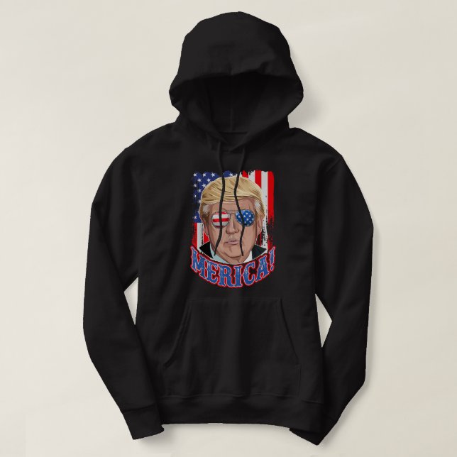 Trump Merica 4:e juli Amerikanska Flagga Murica Me Hoodie (Design framsida)