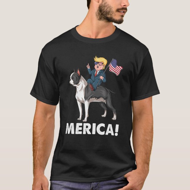 Trump Merica Boston Terrier Hund American Hero 4 T T Shirt (Framsida)