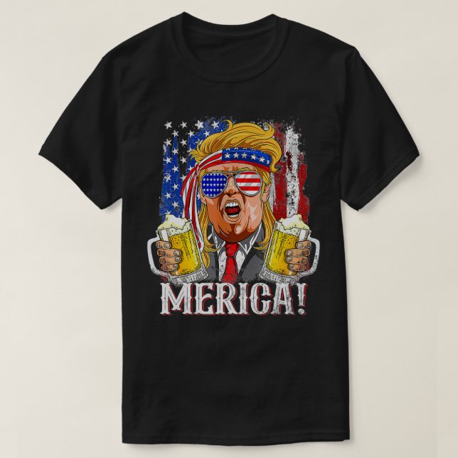 Trump Mullet 4:e juli USA Amerikanska Flagga Meric T Shirt (Design framsida)