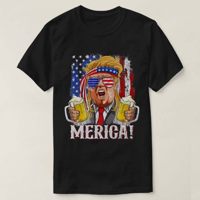 Trump Mullet 4:e juli USA Amerikanska Flagga Meric T Shirt (Design framsida)